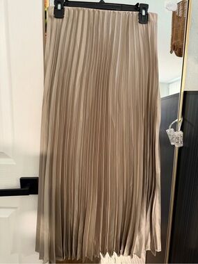 Taupe Pleated Maxi Skirt — Elegant Flowing Silhouette